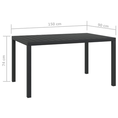 Puutarhapöytä musta 150x90x74 cm alumiini ja WPC