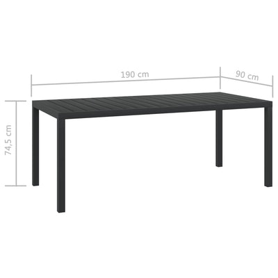 Puutarhapöytä musta 185x90x74 cm alumiini ja WPC