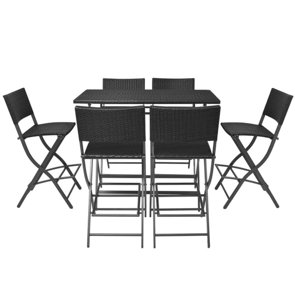 Musta kokoontaittuva ulkoruokailuryhmä Ioasif (7-osainen, polyrottinki)