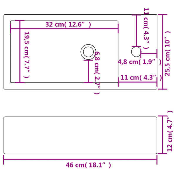 Valkoinen suorakulmainen pesuallas hanareiällä Schuller 46x25,5x12cm