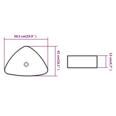 Kolmionmuotoinen pesuallas keraaminen Valkoinen 50,5x41x12 cm