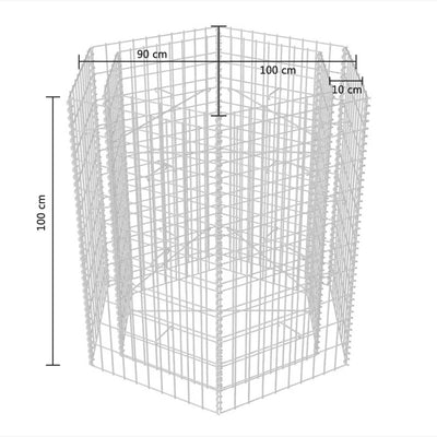 Korotettu kuusikulmainen gabion-/kivikorikehys 100x90x100 cm