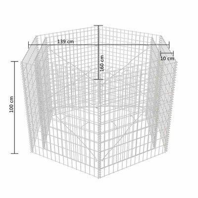 Korotettu kuusikulmainen gabion-/kivikorikehys 160x140x100 cm