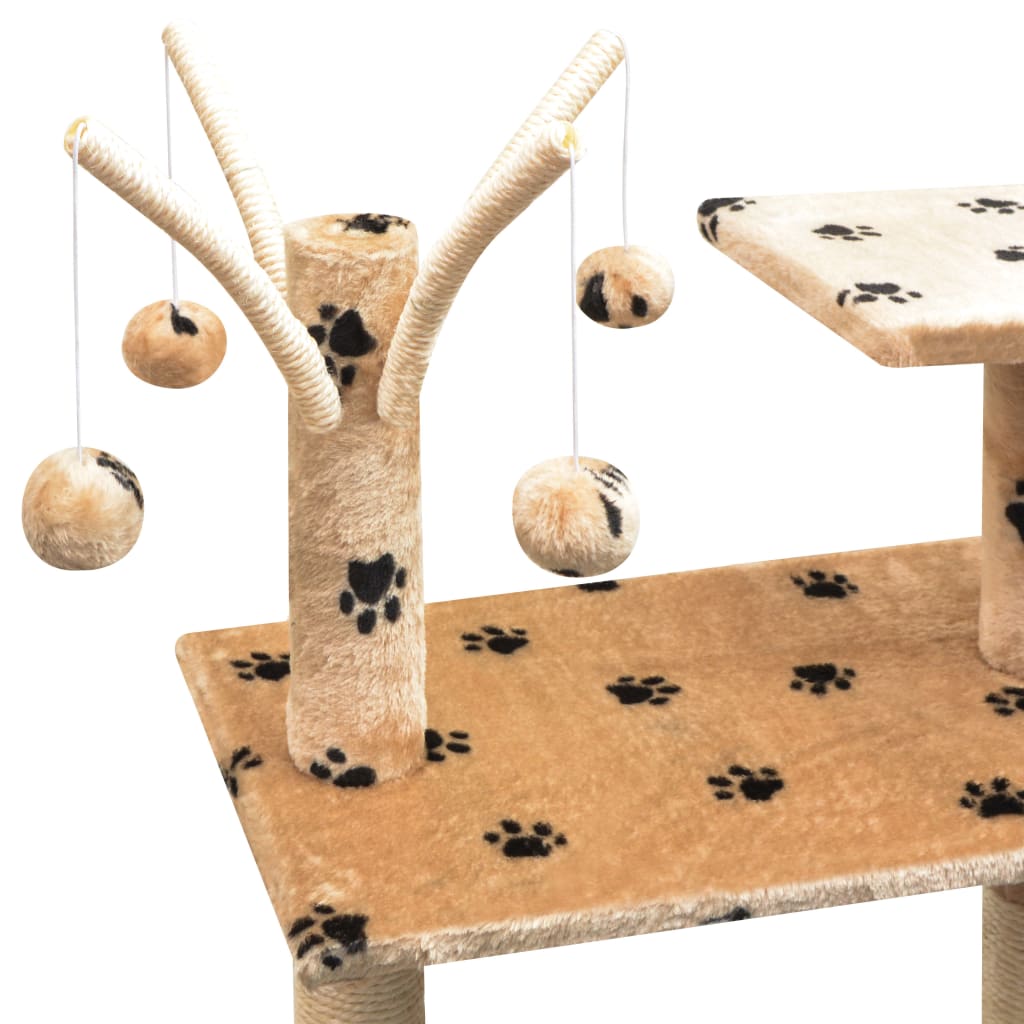 Beige kissan raapimispuu sisal-pylväillä Mamie 125cm (tassunjäljet)