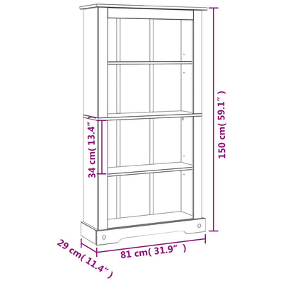 Kirjahylly 4 tasoa Meksikon mänty Corona Range 81x29x150 cm