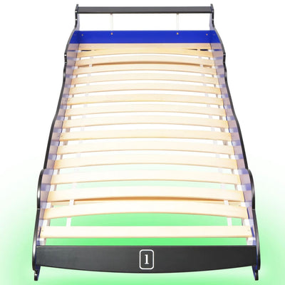 Lastensänky LED-valolla kilpa-auto 90x200 cm Sininen