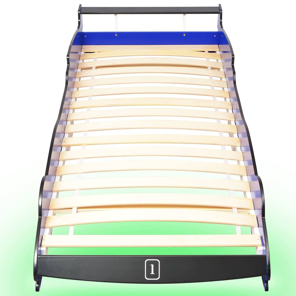 Sininen lastensänky led-valolla kilpa-auto Domoschin 90x200cm