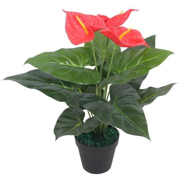Punainen ja keltainen tekokukka ruukulla flamingokukka Limpian 45cm