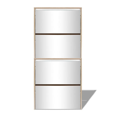 Tammenvärinen kenkäkaappi peileillä 4 kerrosta Delira 63x17x134cm
