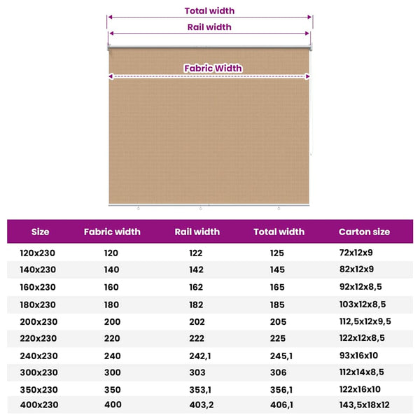 Rullaverho ulkotiloihin 125(L)x230(K) cm beige