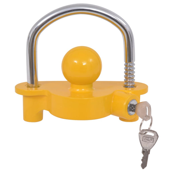 Peräkärryn lukko 2 avainta teräs ja alumiiniyhdiste keltainen