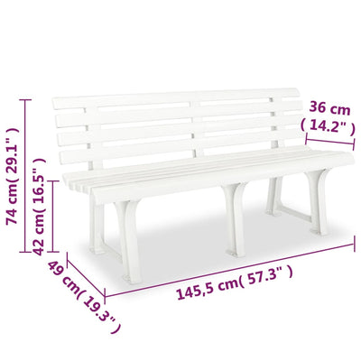 Puutarhapenkki 145,5 cm muovi valkoinen