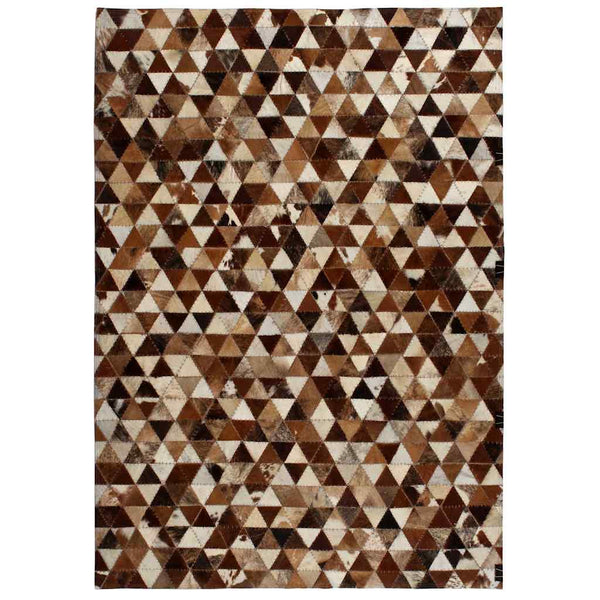 matto aitoa nahkaa tilkkutyö 80x150 cm kolmio ruskea/valkoinen