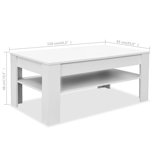 Sohvapöytä valkoinen 110x65x48 cm tekninen puu