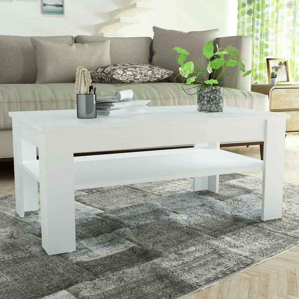 Sohvapöytä valkoinen 110x65x48 cm tekninen puu