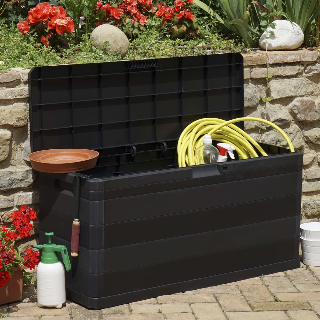Musta puutarhan varastoarkku Tragoutt 117x45x56cm