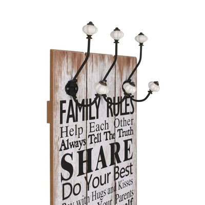 Seinänaulakko 6 koukulla FAMILY RULES 120x40 cm