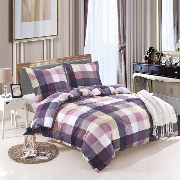 Pussilakanasetti Violetti ruutukuvio 135x200/80x80