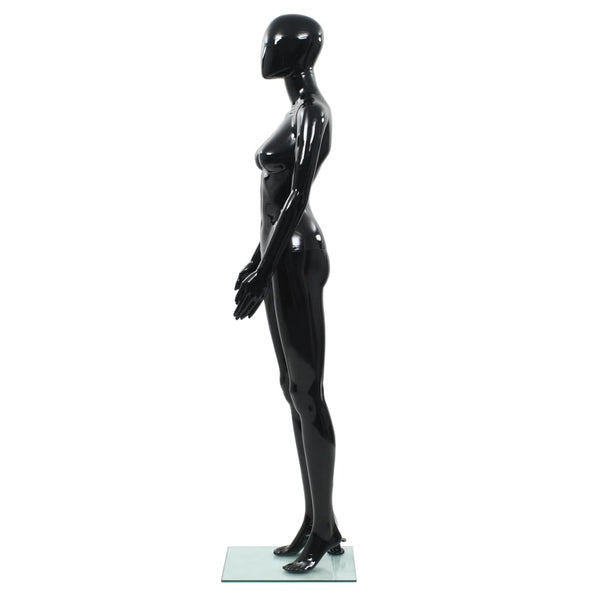Aidon kokoinen naismallinukke lasijalustalla musta 175 cm