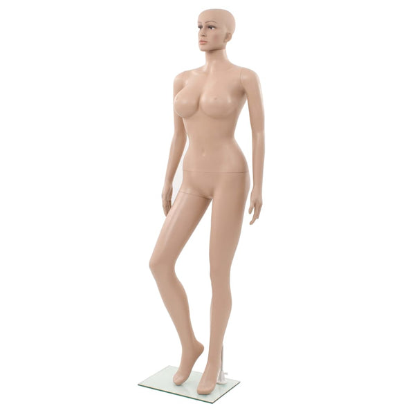 Seksikäs naispuolinen mannekiini lasipohjalla 180 cm beige