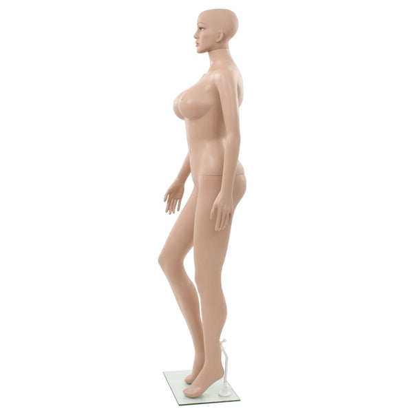 Seksikäs naispuolinen mannekiini lasipohjalla 180 cm beige