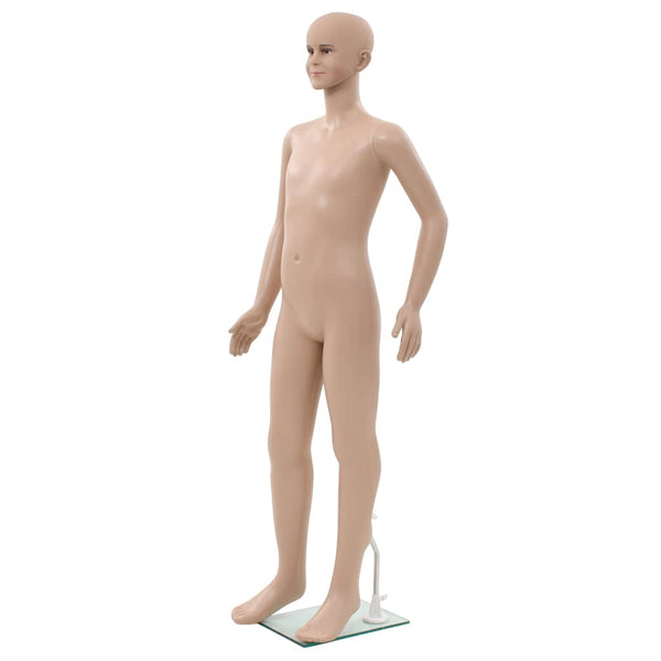 Aidon kokoinen lapsimallinukke lasijalustalla 140 cm beige