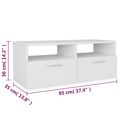 TV-tasot 2 kpl tekninen puu 95x35x36 cm valkoinen