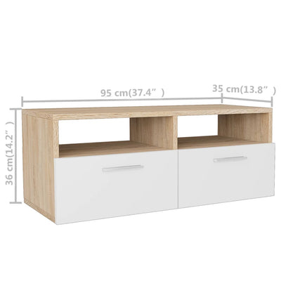TV-tasot 2 kpl tekninen puu 95x35x36 cm tammi ja valkoinen