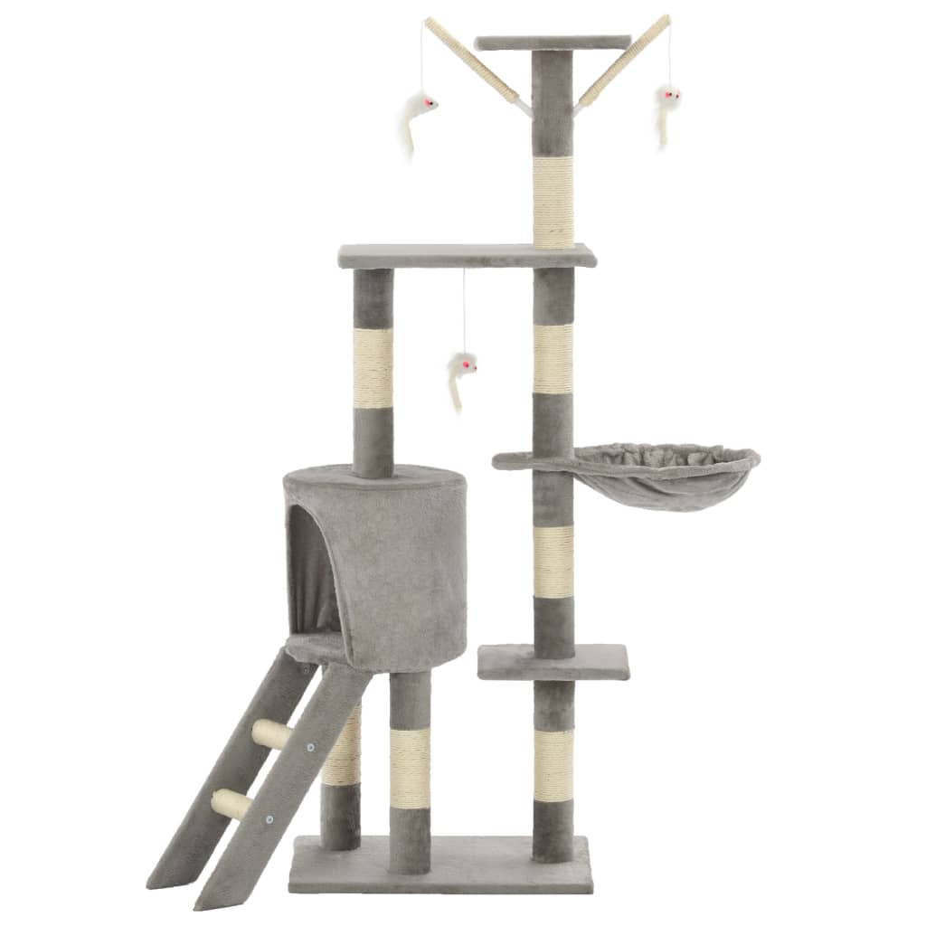 Harmaa kissan raapimispuu sisal-pylväillä Lucsa 138cm