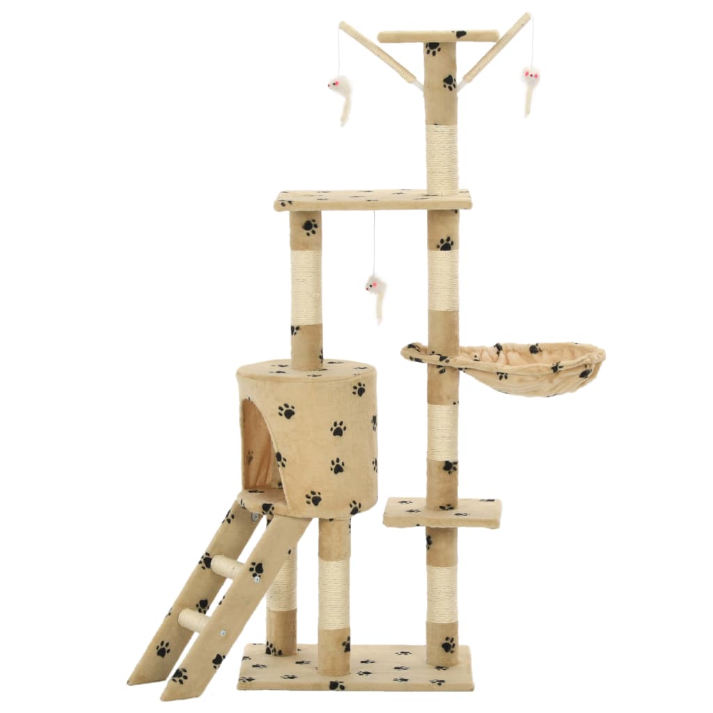 Beige kissan raapimispuu sisal-pylväillä Lucsa 138cm (tassunjäljet)