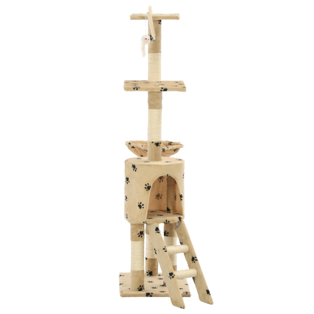 Beige kissan raapimispuu sisal-pylväillä Lucsa 138cm (tassunjäljet)