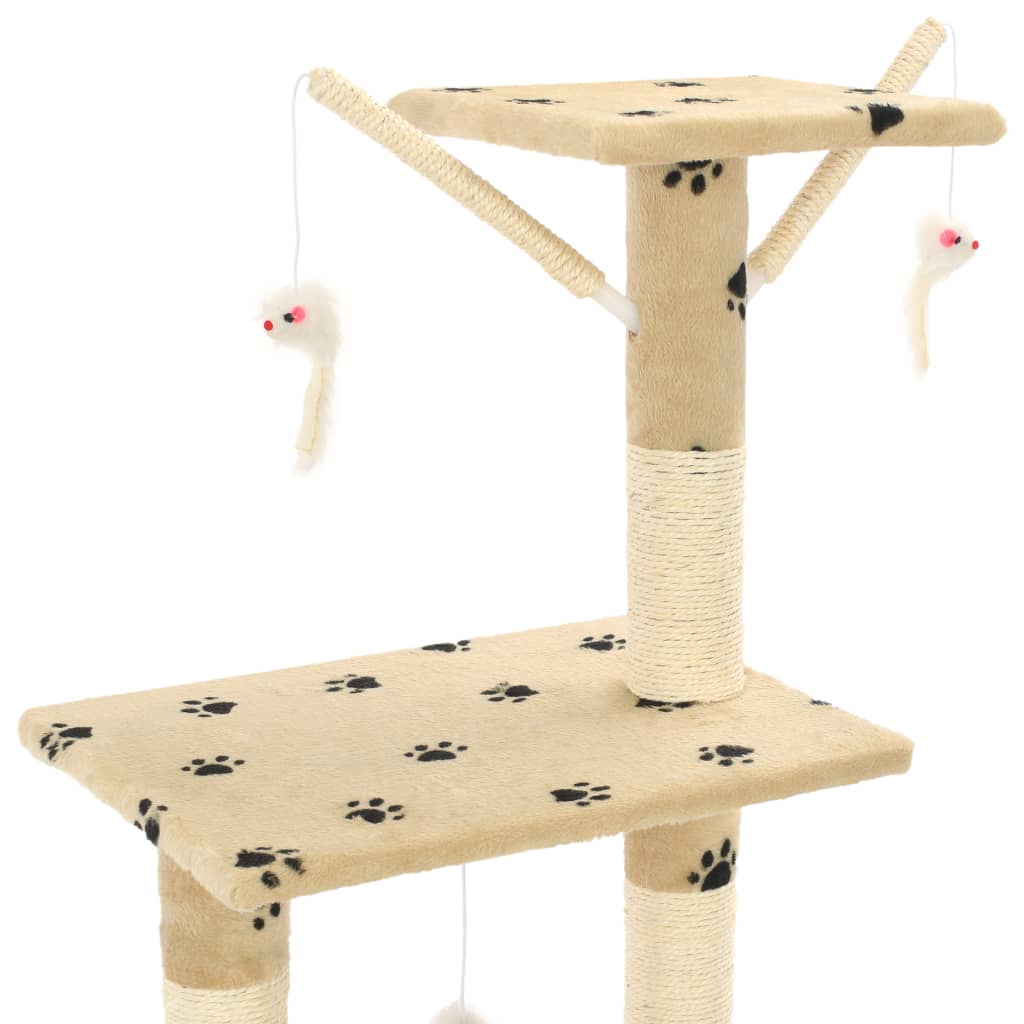 Beige kissan raapimispuu sisal-pylväillä Lucsa 138cm (tassunjäljet)