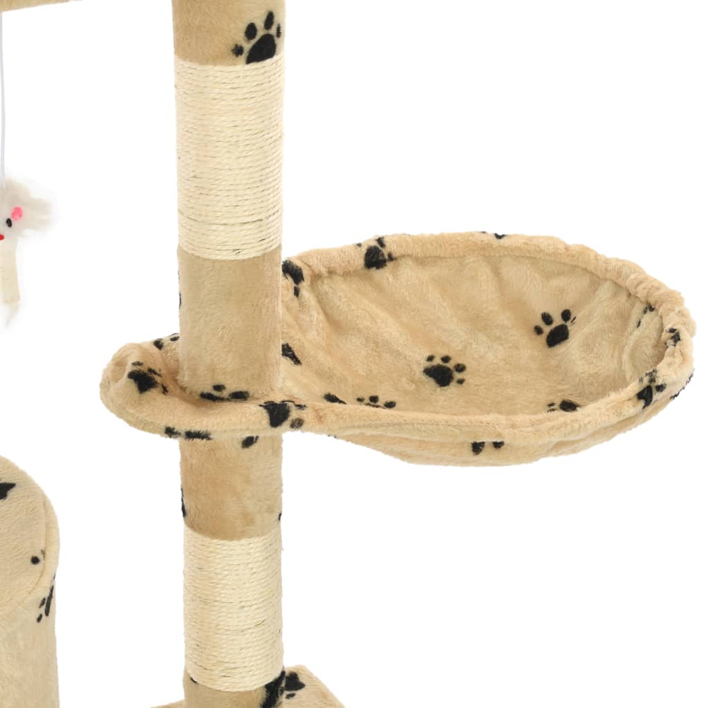 Beige kissan raapimispuu sisal-pylväillä Lucsa 138cm (tassunjäljet)