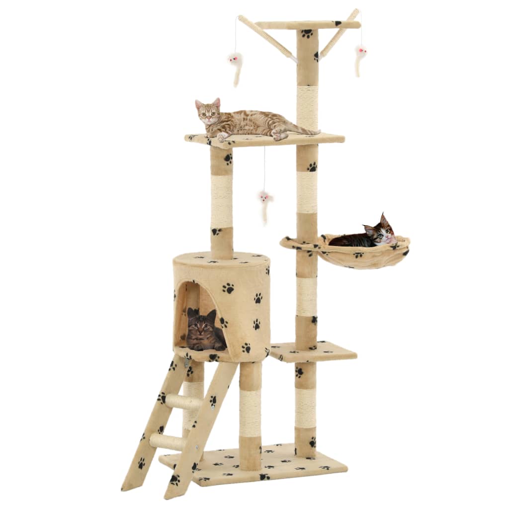 Beige kissan raapimispuu sisal-pylväillä Lucsa 138cm (tassunjäljet)