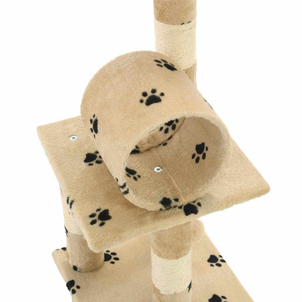 Kissan raapimispuu sisal-pylväillä 65 cm beige tassukuvioilla