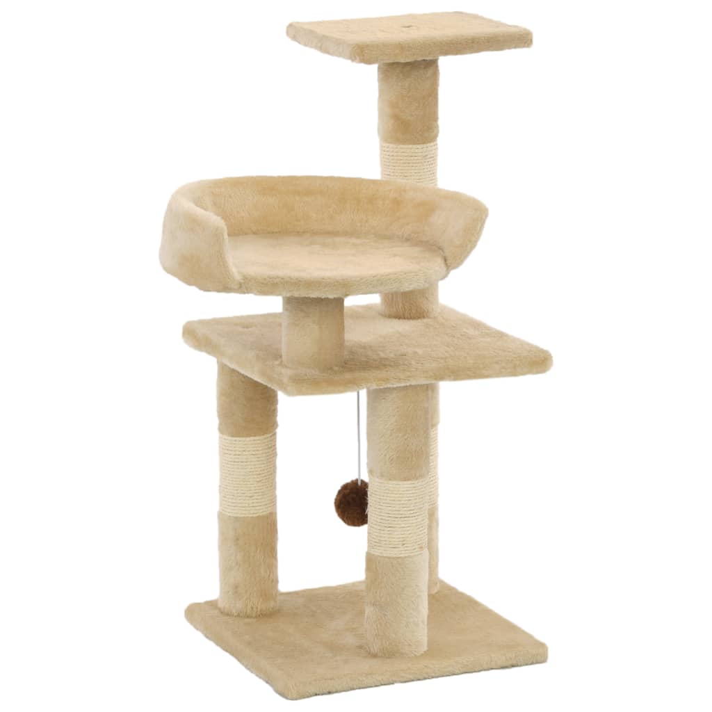 Beige kissan kiipeilypuu sisal-pylväillä Emoke 65cm