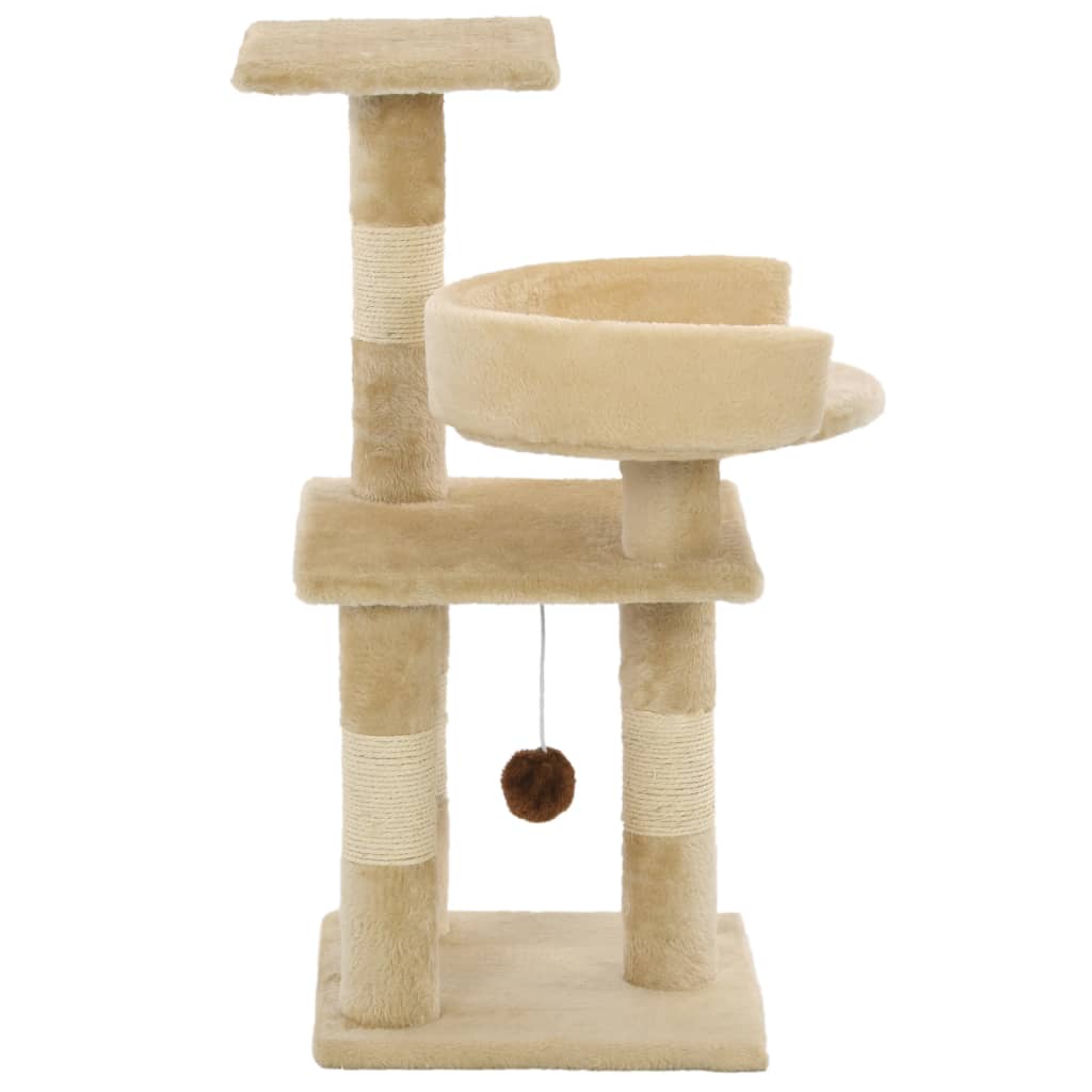 Beige kissan kiipeilypuu sisal-pylväillä Emoke 65cm