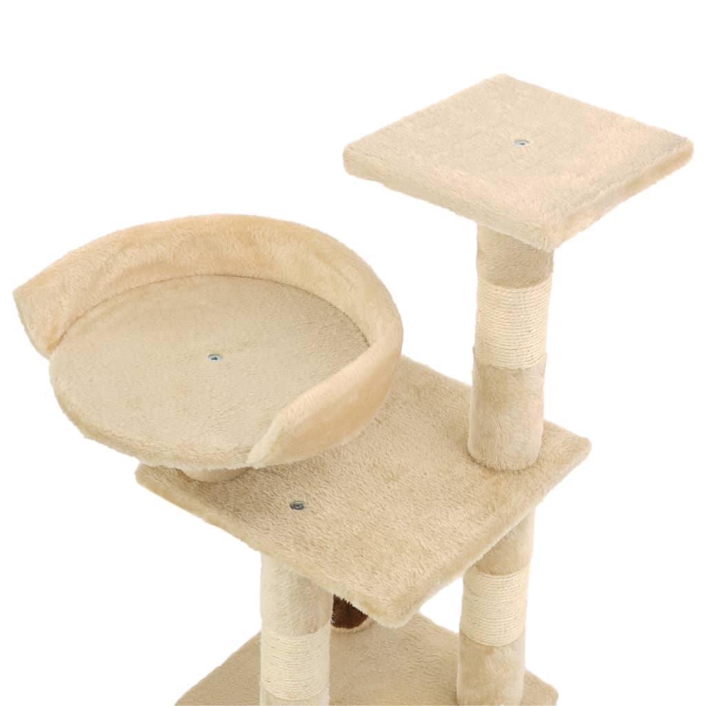 Beige kissan kiipeilypuu sisal-pylväillä Emoke 65cm