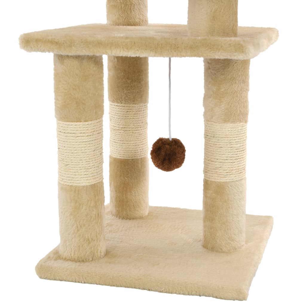 Beige kissan kiipeilypuu sisal-pylväillä Emoke 65cm