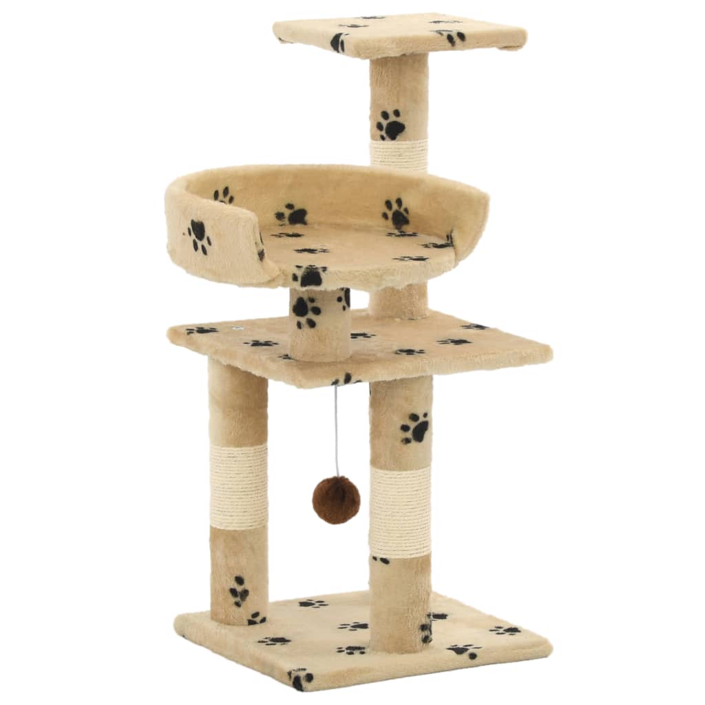 Beige kissan raapimispuu sisal-pylväillä Emoke 65cm (tassunjäljet)