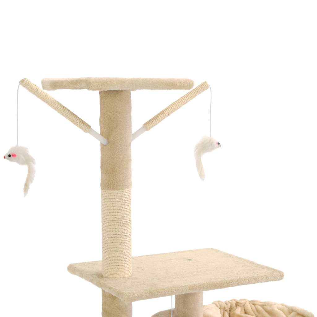 Beige kissan kiipeilypuu sisal-pylväillä Monaliza 230-250cm