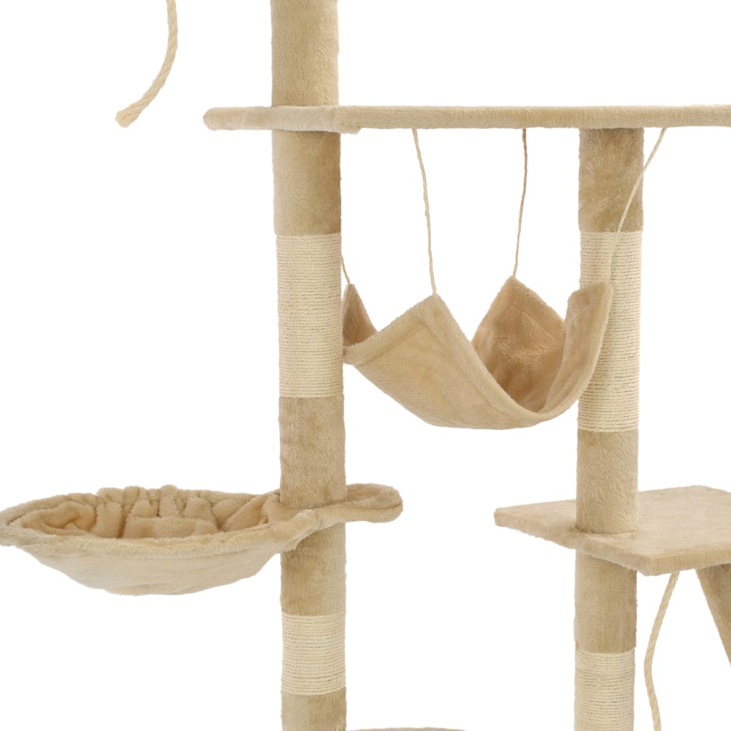 Beige kissan kiipeilypuu sisal-pylväillä Monaliza 230-250cm