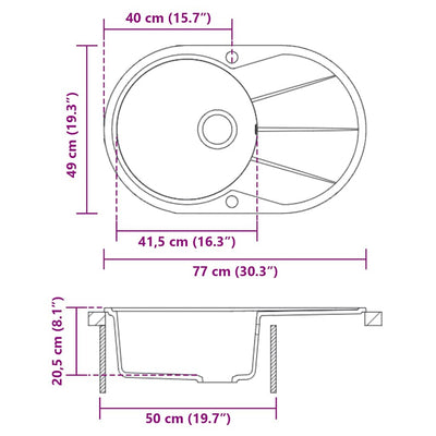 Harmaa keittiön pesuallas graniitti soikea Imogen