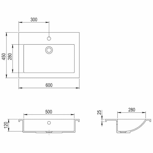 Musta graniittiallas Dicu 600x450x120 mm