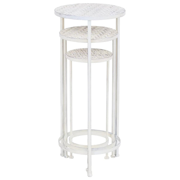 Antiikinvalkoinen kukkateline Steze 3 osaa (vintagetyylinen metalli)