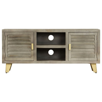 246681 vidaXL TV-taso täysi mangopuu harmaa messingillä 110x30x48 cm
