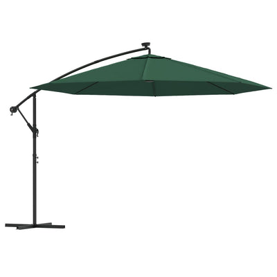 Aurinkovarjo LED-valoilla ja metallipylväällä 350 cm vihreä