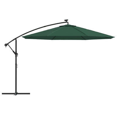 Aurinkovarjo LED-valoilla ja metallipylväällä 350 cm vihreä