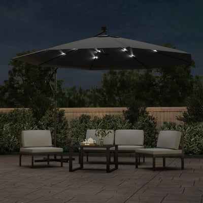 Aurinkovarjo cantilever LED ja metallitolppa 350 cm antrasiitti