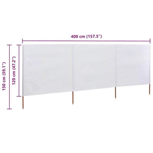 Tuulensuojakangas 3 paneelilla 400 x 120 cm valkoinen